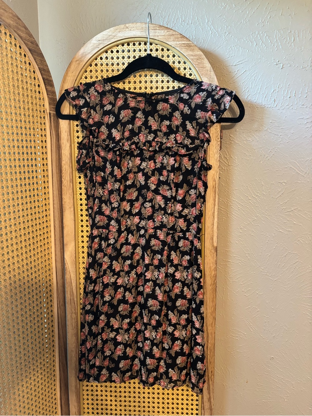 Reformation Black Midi Dress with Pink Floral Print